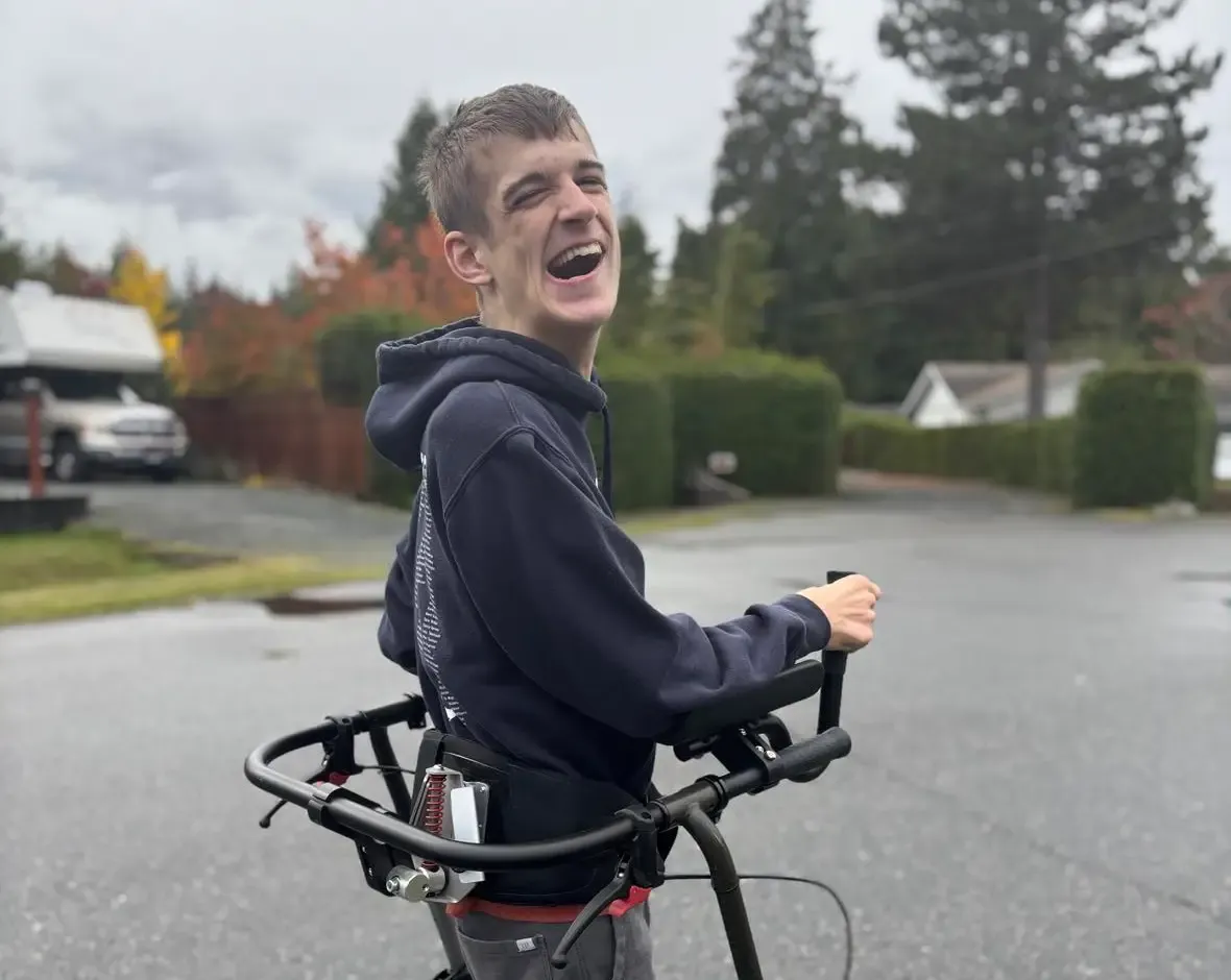 me going on a walk on my street in my walker