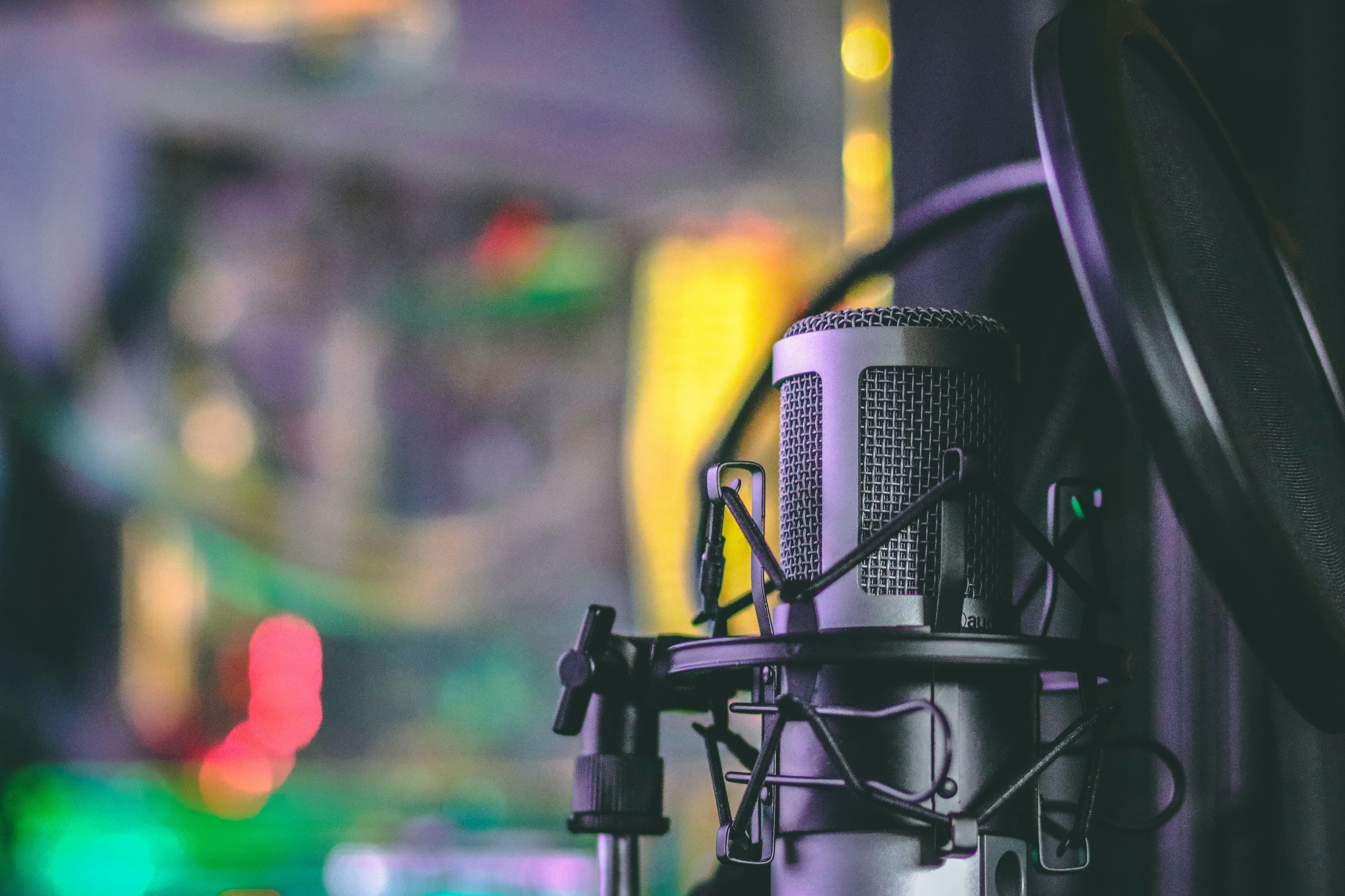 a microphone set up in a studio 
